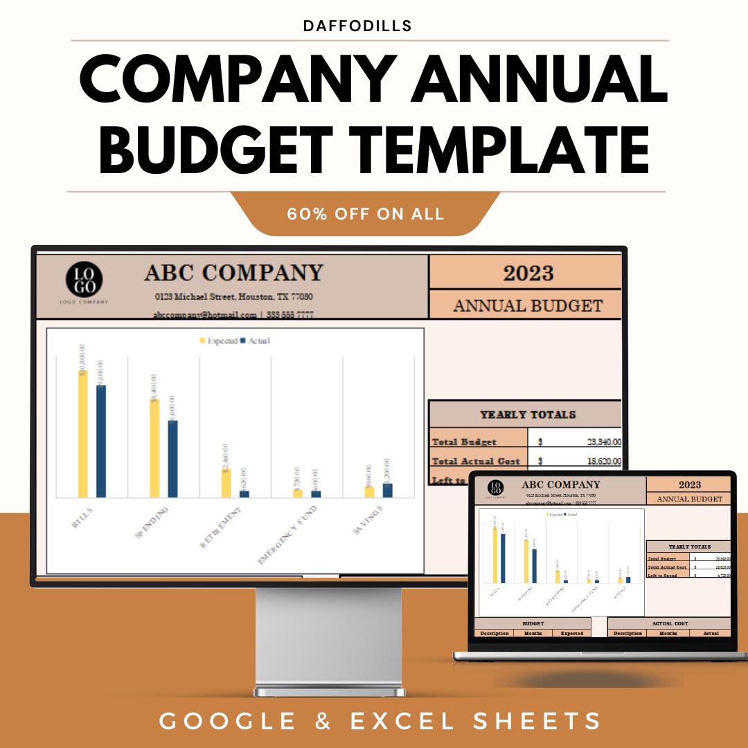 Company Annual Budget Template, Annual Business Budget Spreadsheet, Yearly Financial Planner, Expense Tracking Tool, Google Sheets Excel