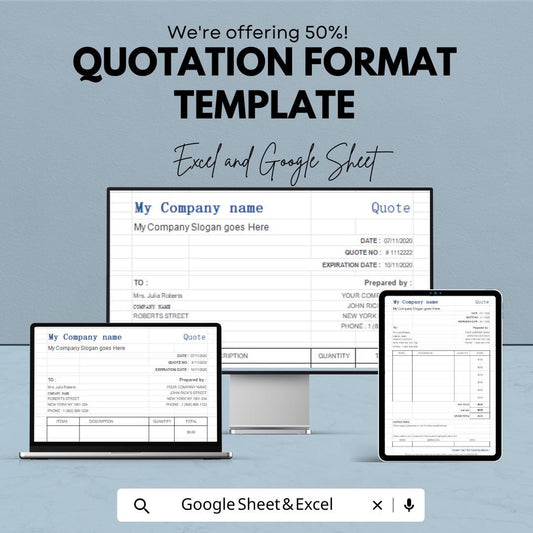 Quotation Format Template | Excel & Google Sheets | Business Quotation Sheet | Editable Price Quote Template | Instant Download
