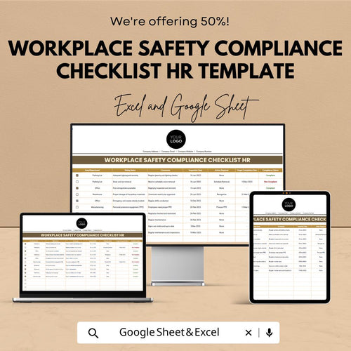 Workplace Safety Checklist HR Template, Safety Compliance Tracker, HR Safety Audit Sheet, OSHA Checklist, Excel & Google Sheets