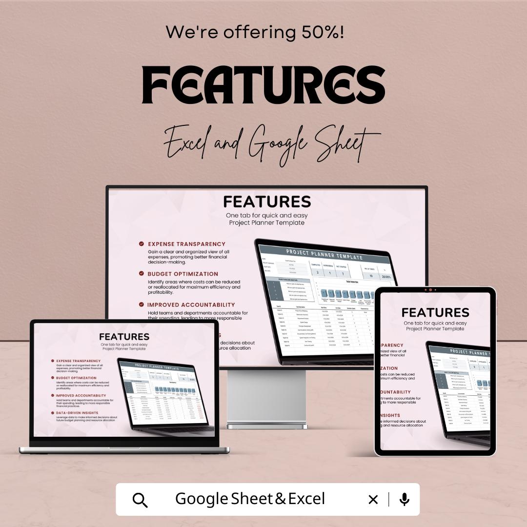 Project Planner Sheet 2025 | Excel and Google Sheet Template | Task Scheduling & Budget Planner | Project Management Tool