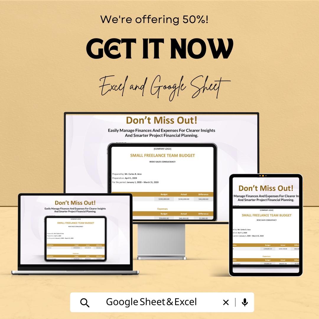 Small Freelance Team Budget Sheet - Excel and Google Sheets Template | Track Expenses & Finances for Your Team | 50% Off