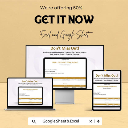 Small Freelance Team Budget Sheet - Excel and Google Sheets Template | Track Expenses & Finances for Your Team | 50% Off