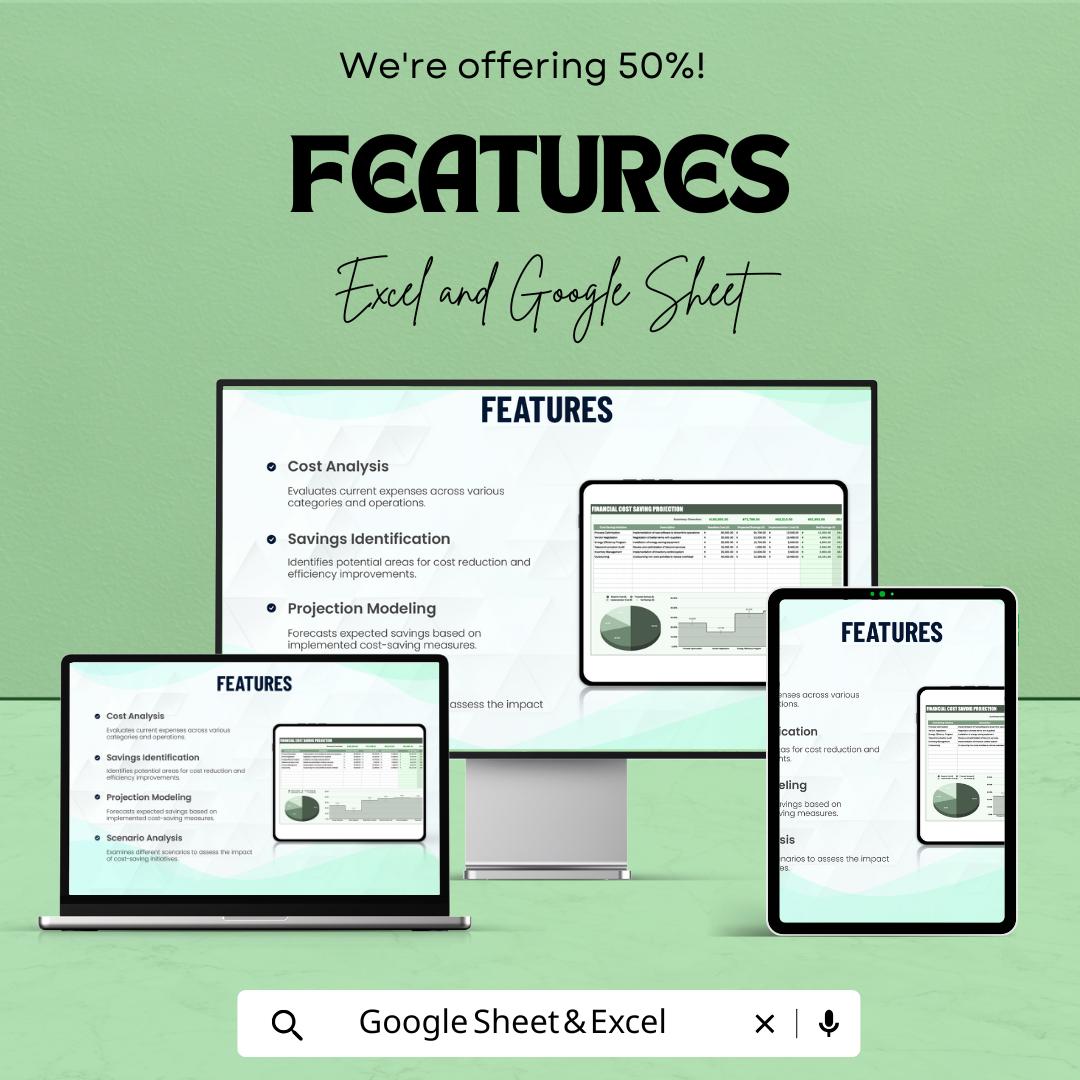 Financial Cost Saving Projection Template | Cost Analysis, Savings Forecast, Budget Planning, Financial Modeling Template