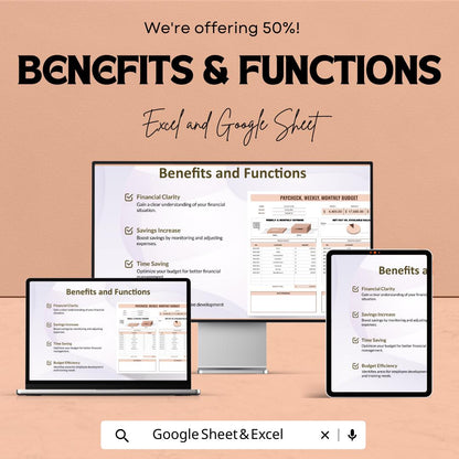 Paycheck, Weekly, Monthly Budget Spreadsheet | Excel and Google Sheets | Personal Finance Tracker | Expense & Income Organizer