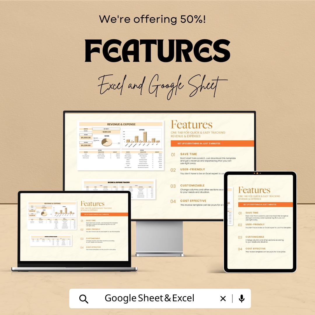 Revenue & Expense Template | Monthly Income Expense Tracker | Budget Dashboard | Excel and Google Sheets