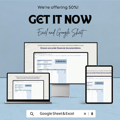 Itemized Bill Template Excel Google Sheets | Invoice Template Spreadsheet | Billing Tracker | Business Invoice Template | Digital Bill
