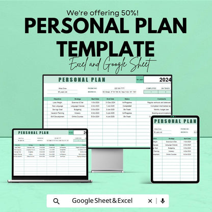 Personal Plan Template | Daily and Life Organizer | Editable Productivity Tracker | Digital Planning Sheet