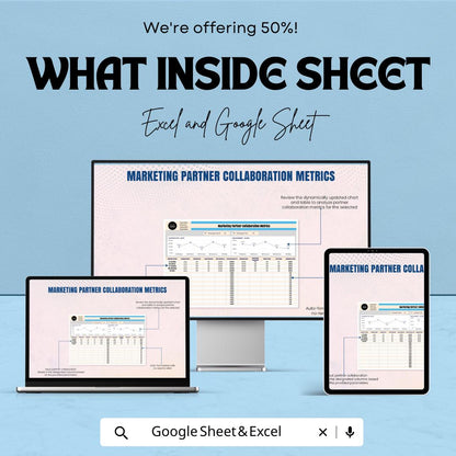 Marketing Partner Collaboration Metrics Sheet | Excel & Google Sheet | 50% OFF | Performance Tracking and Goal Setting Template