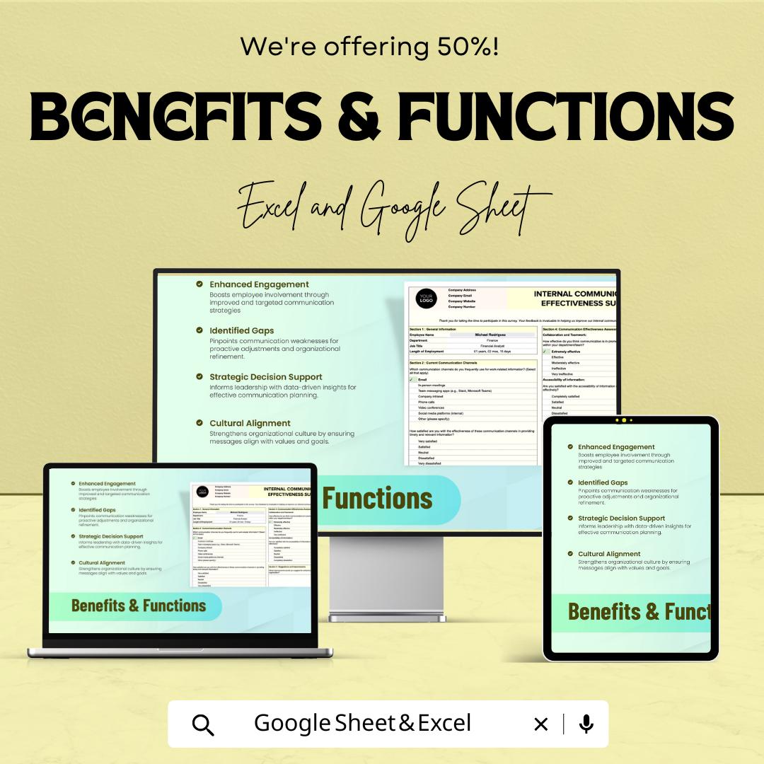 Internal Communication Effectiveness Survey HR Sheet | Excel & Google Sheet Template for Employee Feedback | 50% Off Now!