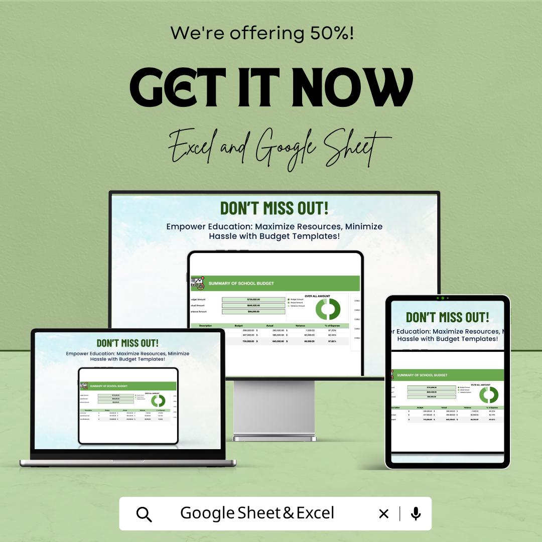 School Budget Template | Education Budget Planner | Expense Tracker Spreadsheet | Budget Management Sheet | Financial Planning Template