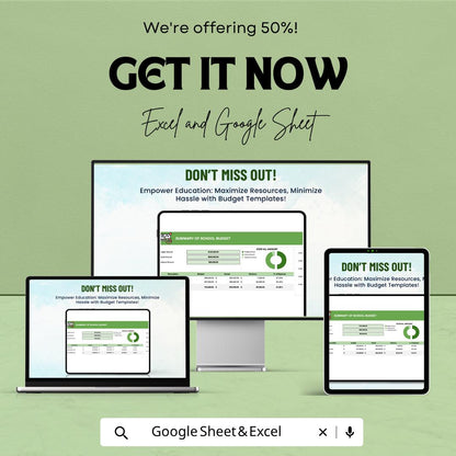 School Budget Template | Education Budget Planner | Expense Tracker Spreadsheet | Budget Management Sheet | Financial Planning Template