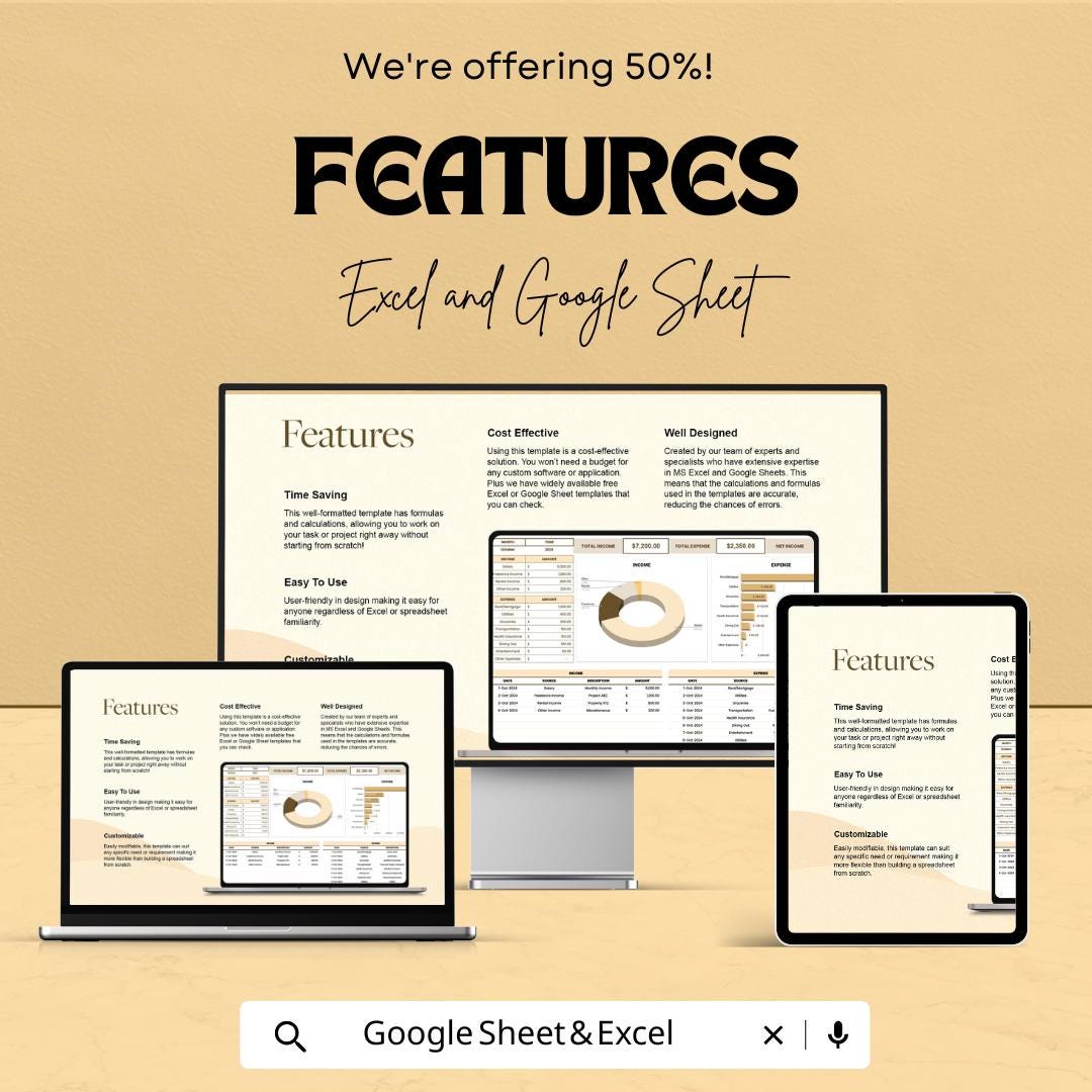 Expense Statement Sheet for Business and Personal Use – Google Sheet and Excel Template for Income & Expense Management – 50% OFF