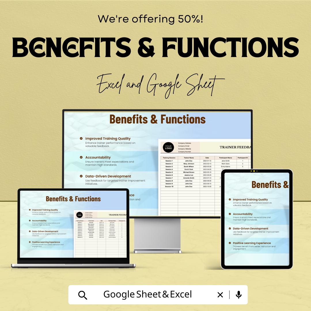Trainer Feedback Compilation HR Sheet | Excel & Google Sheets | Employee Evaluation Tracker | Performance Dashboard Template