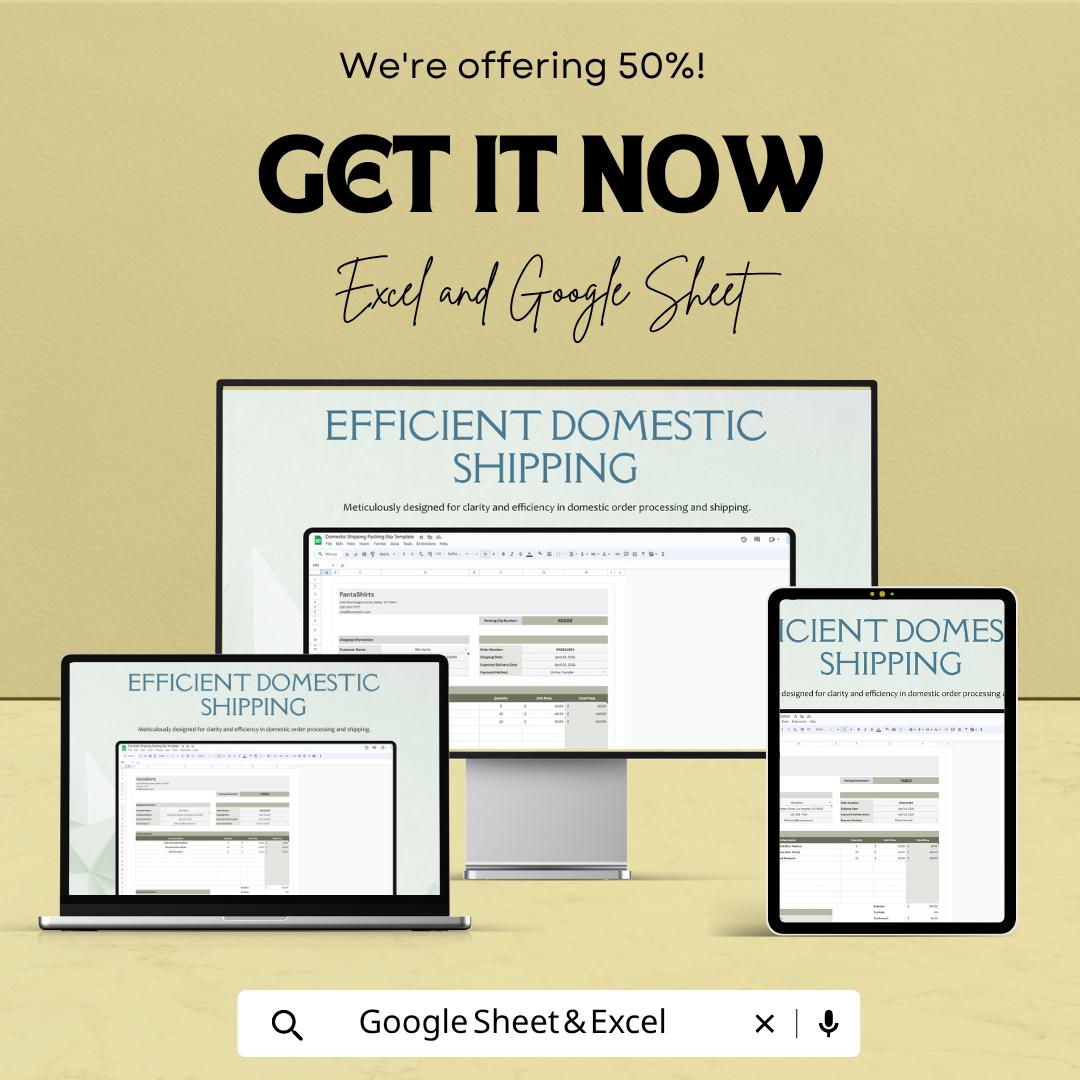 Domestic Shipping Packing Slip Template, Packing List Template, Order Fulfillment Sheet, Shipping Form, Small Business Tool