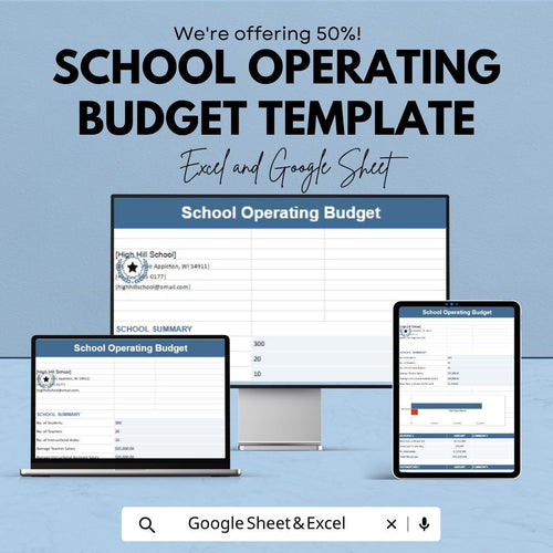 School Operating Budget Template | School Finance Tracker | Education Budget Spreadsheet | Annual School Expense Planner