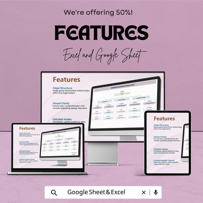 Hierarchy Organizational Chart Template | Org Chart Template Spreadsheet | Company Structure Chart | Team Hierarchy Diagram |