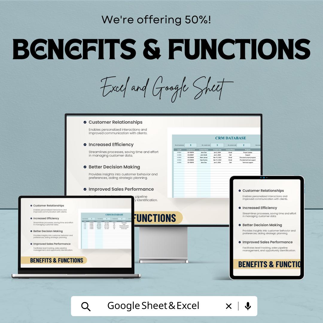 CRM Database Template | Customer Relationship Manager | Excel and Google Sheets CRM | Sales Tracker | Client Management Spreadsheet