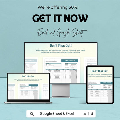 Sample Estimate Template Sheet - Editable Estimate Sheet for Excel and Google Sheets, Business Estimate Template, Professional Estimate |