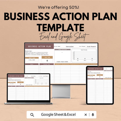 Business Action Plan Template | Project Planner | Task Management Spreadsheet | Goal Setting Template | Business Planner