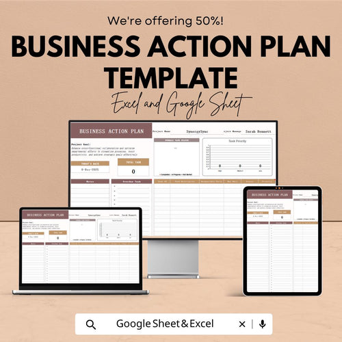 Business Action Plan Template | Project Planner | Task Management Spreadsheet | Goal Setting Template | Business Planner