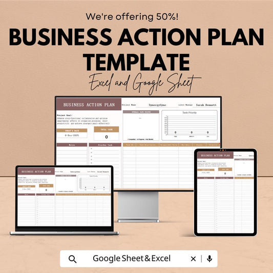 Business Action Plan Template | Project Planner | Task Management Spreadsheet | Goal Setting Template | Business Planner