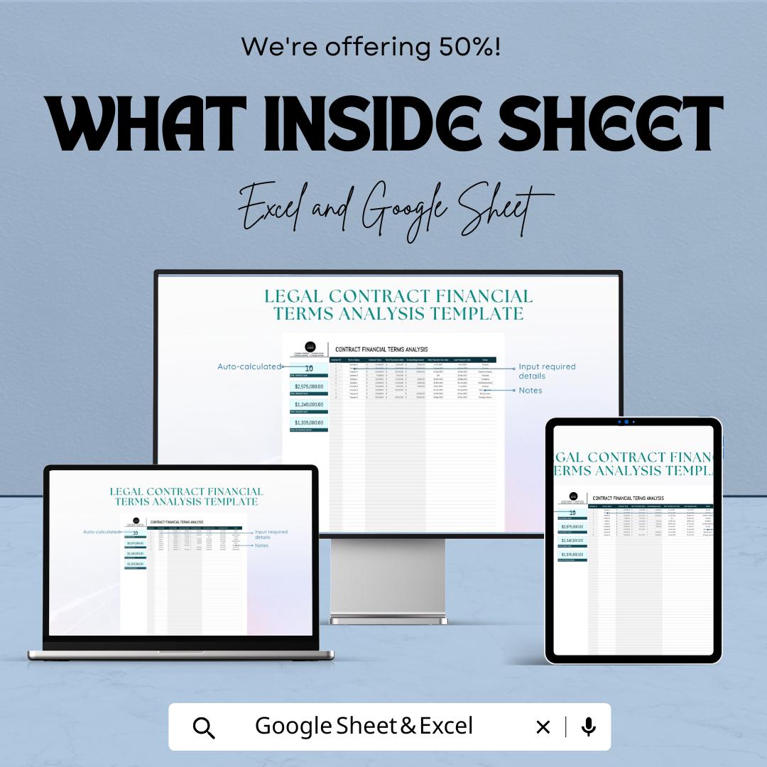 Legal Contract Financial Terms Analysis Template | Contract Payment and Financial Analysis | Excel & Google Sheets Spreadsheet