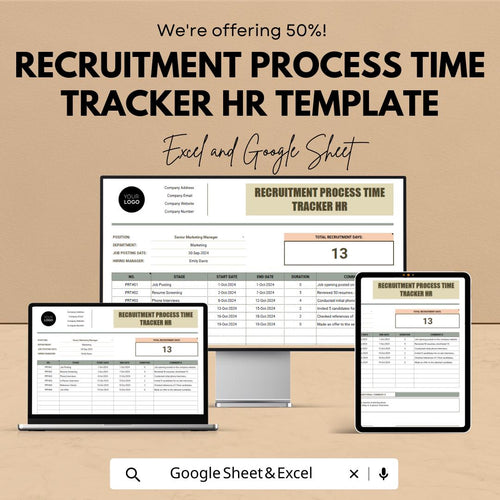 Recruitment Process Time Tracker HR Template, Hiring Tracker Excel, Google Sheets HR Spreadsheet, Candidate Tracking, Recruitment Dashboard