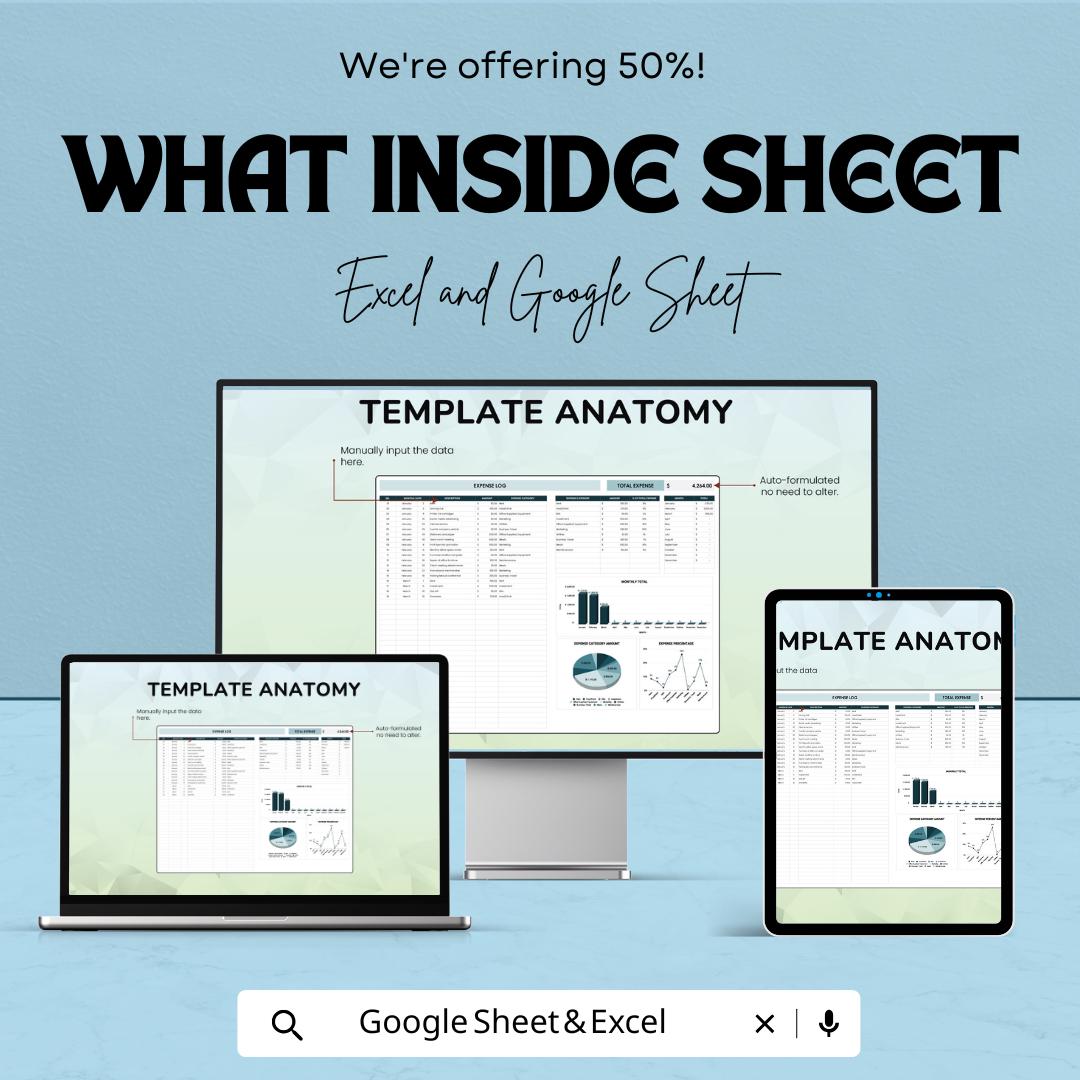 Expense Log Template | Budget Tracker Spreadsheet | Personal Finance & Expense Tracker for Excel and Google Sheets