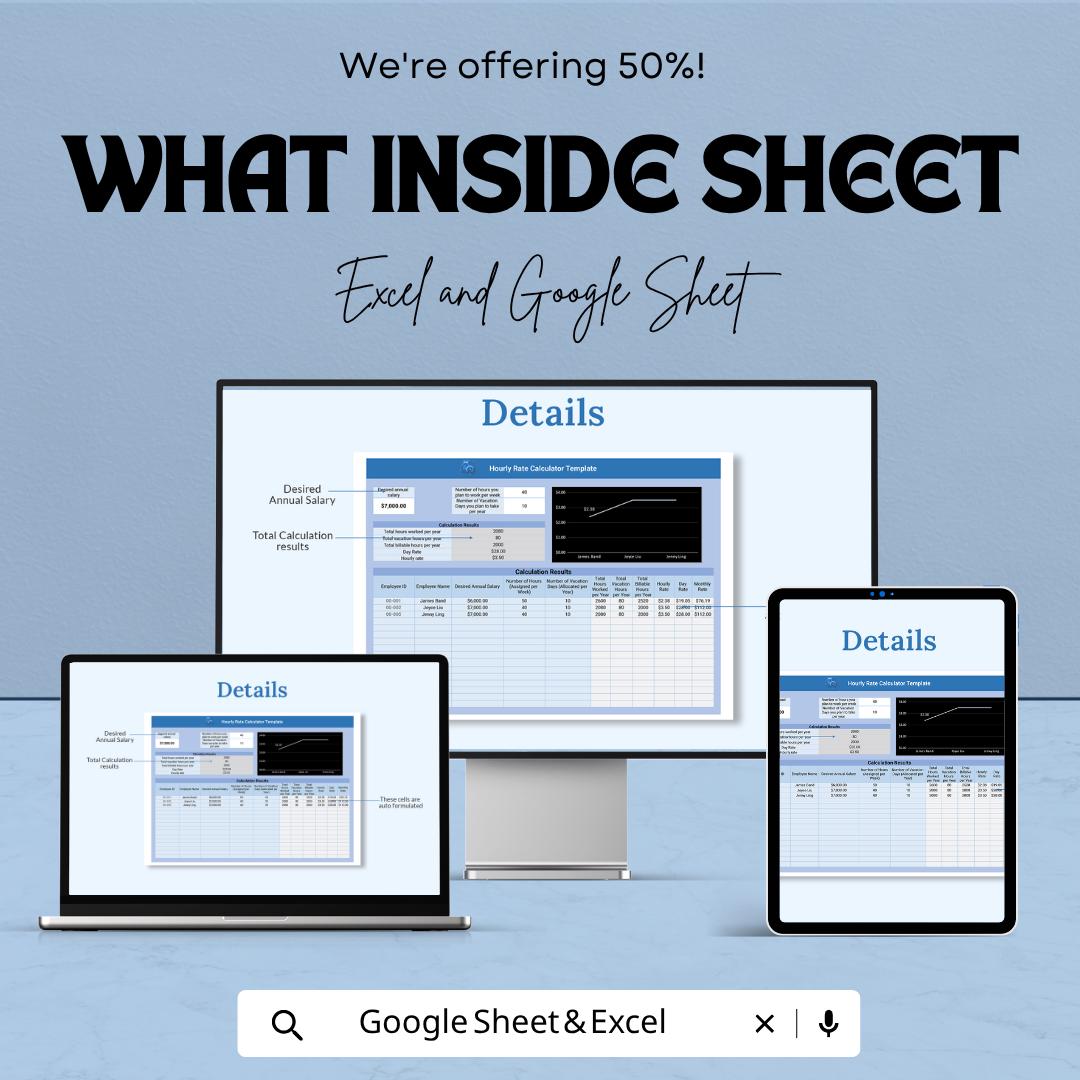 Hourly Rate Calculator Template | Freelance Rate Calculator | Pricing Spreadsheet | Income Planner | Billable Hours Tool