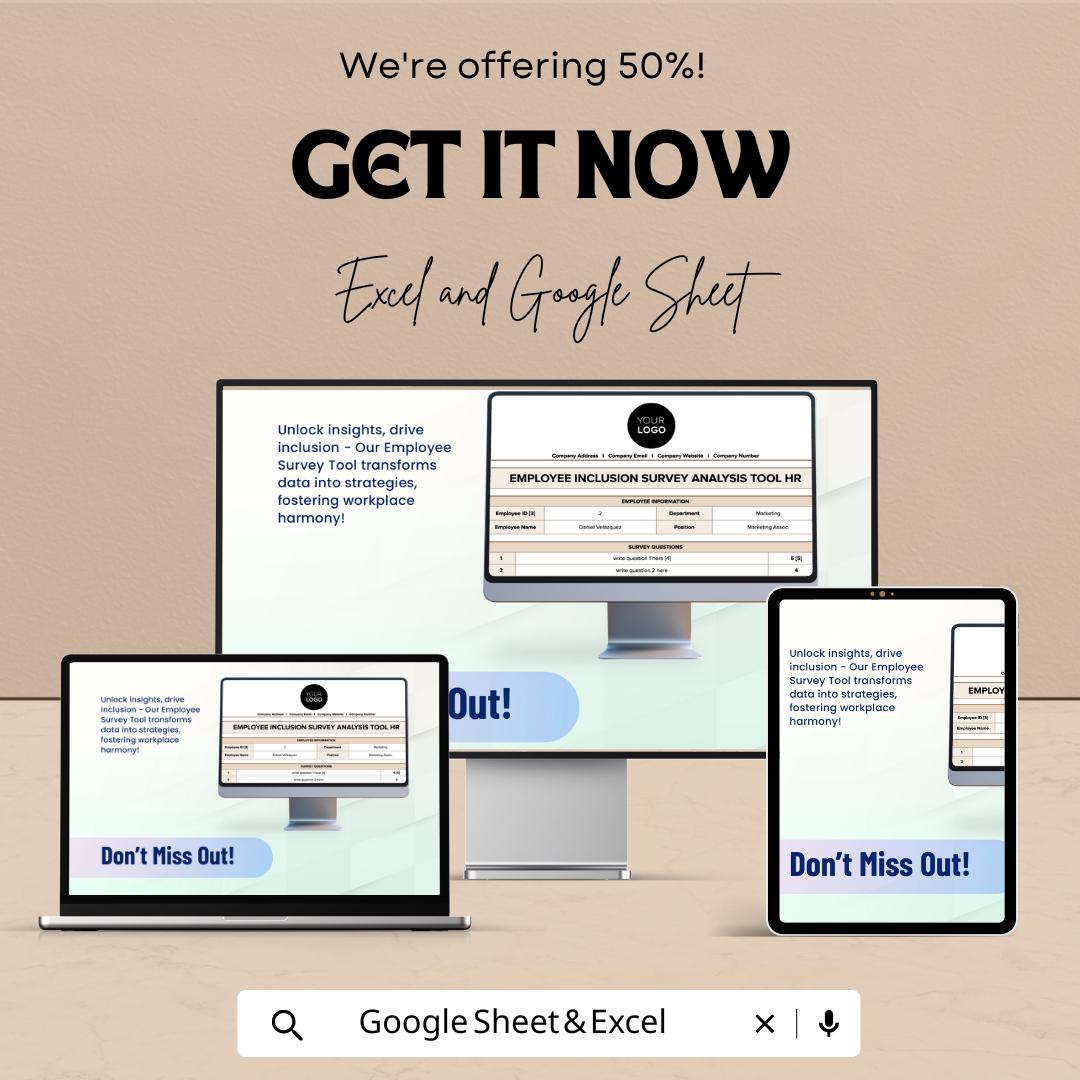 Employee Inclusion Survey Analysis Tool HR | Google Sheet Template | Track Employee Feedback & Diversity | HR Tool for Employee Inclusion
