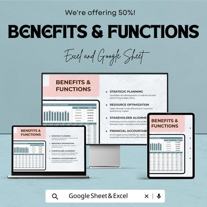 Advertising Budget Proposal Worksheet | Excel and Google Sheets Template | Budget Planner for Marketing & Advertising Campaigns |