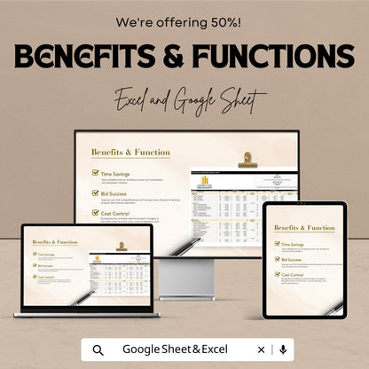 Detailed Construction Cost Template | Construction Budget Spreadsheet | Cost Breakdown and Variance | Excel & Google Sheets