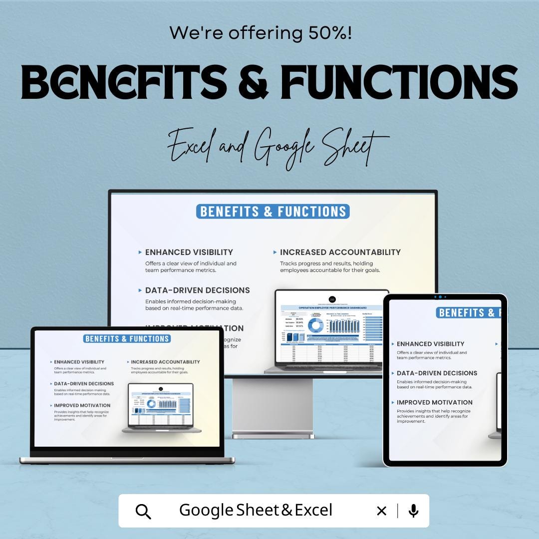 Employee Performance Dashboard Template, Operations KPI Tracker, Staff Performance Report, HR Analytics Dashboard