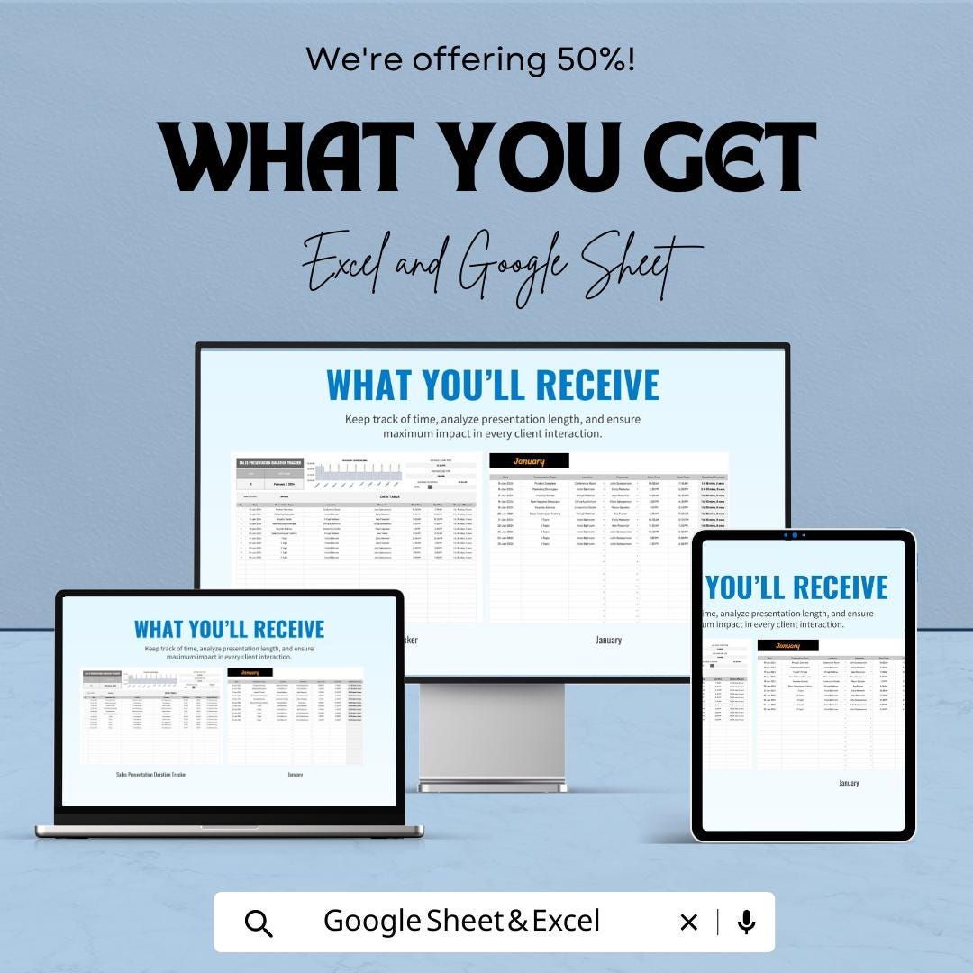 Sales Presentation Duration Tracker Template, Sales Time Tracker, Presentation Log, Sales Performance Sheet
