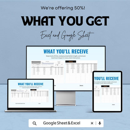 Sales Presentation Duration Tracker Template, Sales Time Tracker, Presentation Log, Sales Performance Sheet