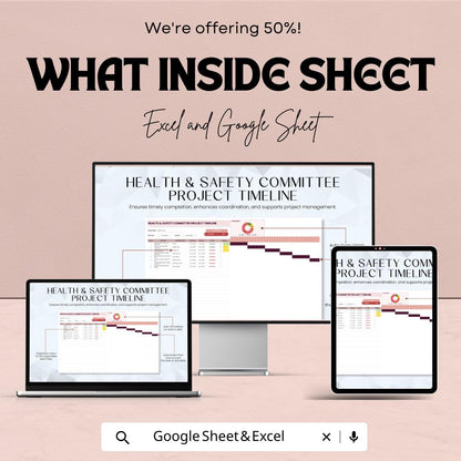 Health and Safety Committee Project Timeline Sheet | Google Sheets Template | Milestone Monitoring & Project Management | Instant Download