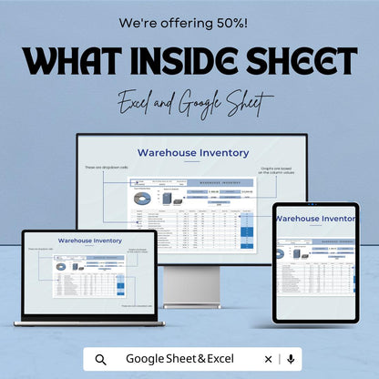Warehouse Inventory Sheet - Excel & Google Sheet Template - Inventory Management, Stock Control, Business Spreadsheet