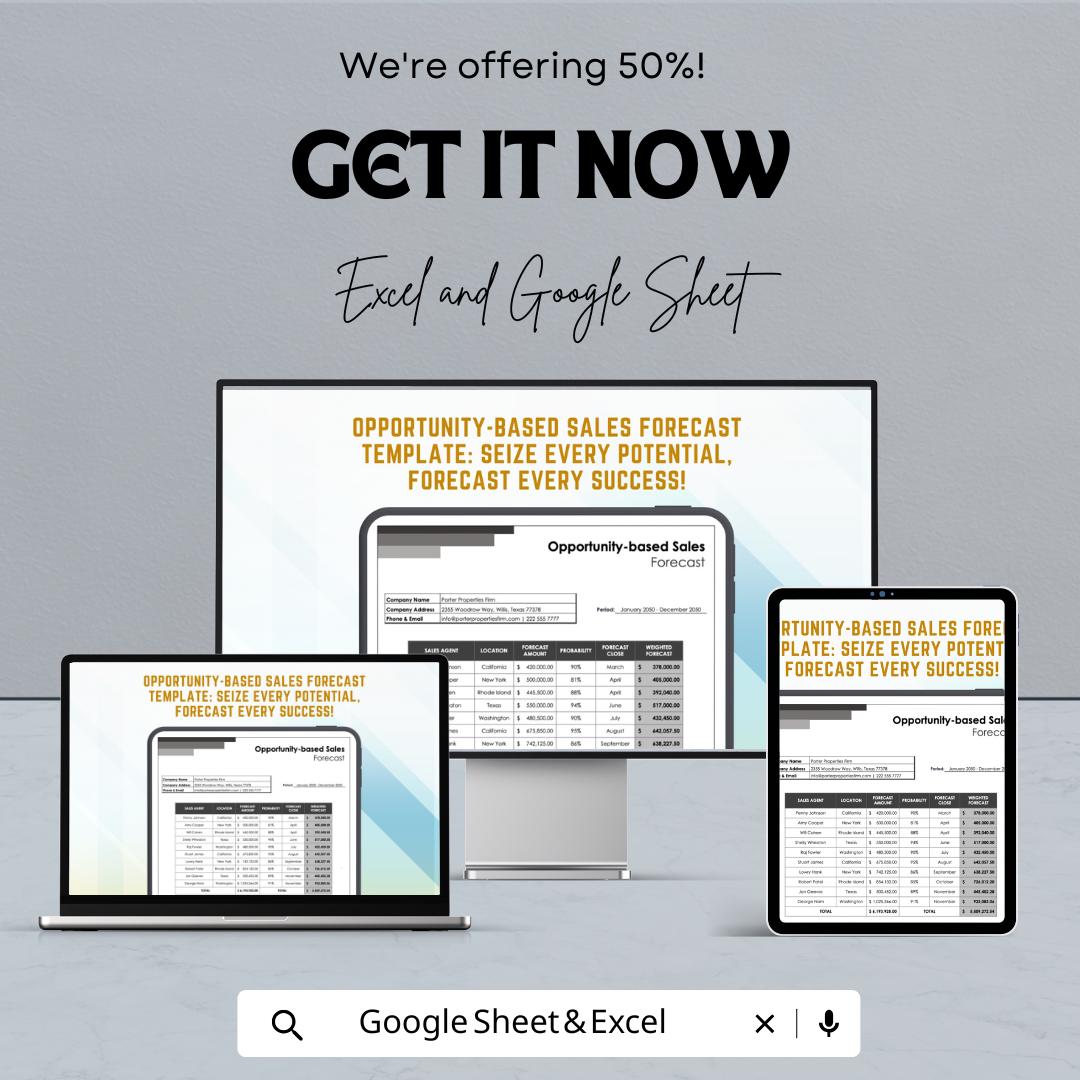 Opportunity-Based Sales Forecast Sheet | Excel & Google Sheet | Sales Pipeline Tracker | Forecasting Template | Instant Download