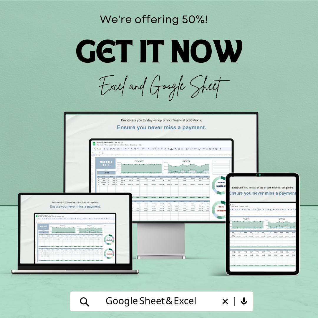 Monthly Bill Template | Monthly Bill Tracker Spreadsheet | Budget Planner Sheet | Expense Tracker Template | Excel & Google Sheets |