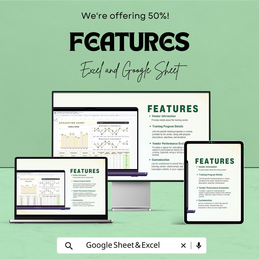 Training Vendor Cost & Evaluation Sheet HR Template | Excel and Google Sheets | Training Budget and Vendor Review Tracker