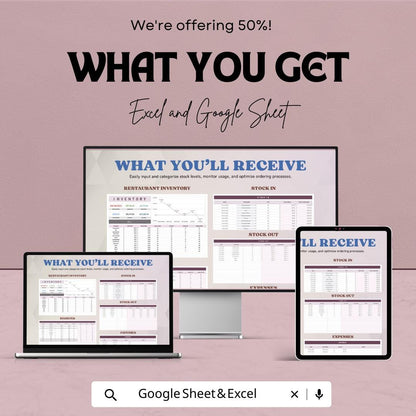 Restaurant Inventory Template |  Food & Beverage Stock Tracker | Kitchen Inventory Spreadsheet | Restaurant Management Sheet