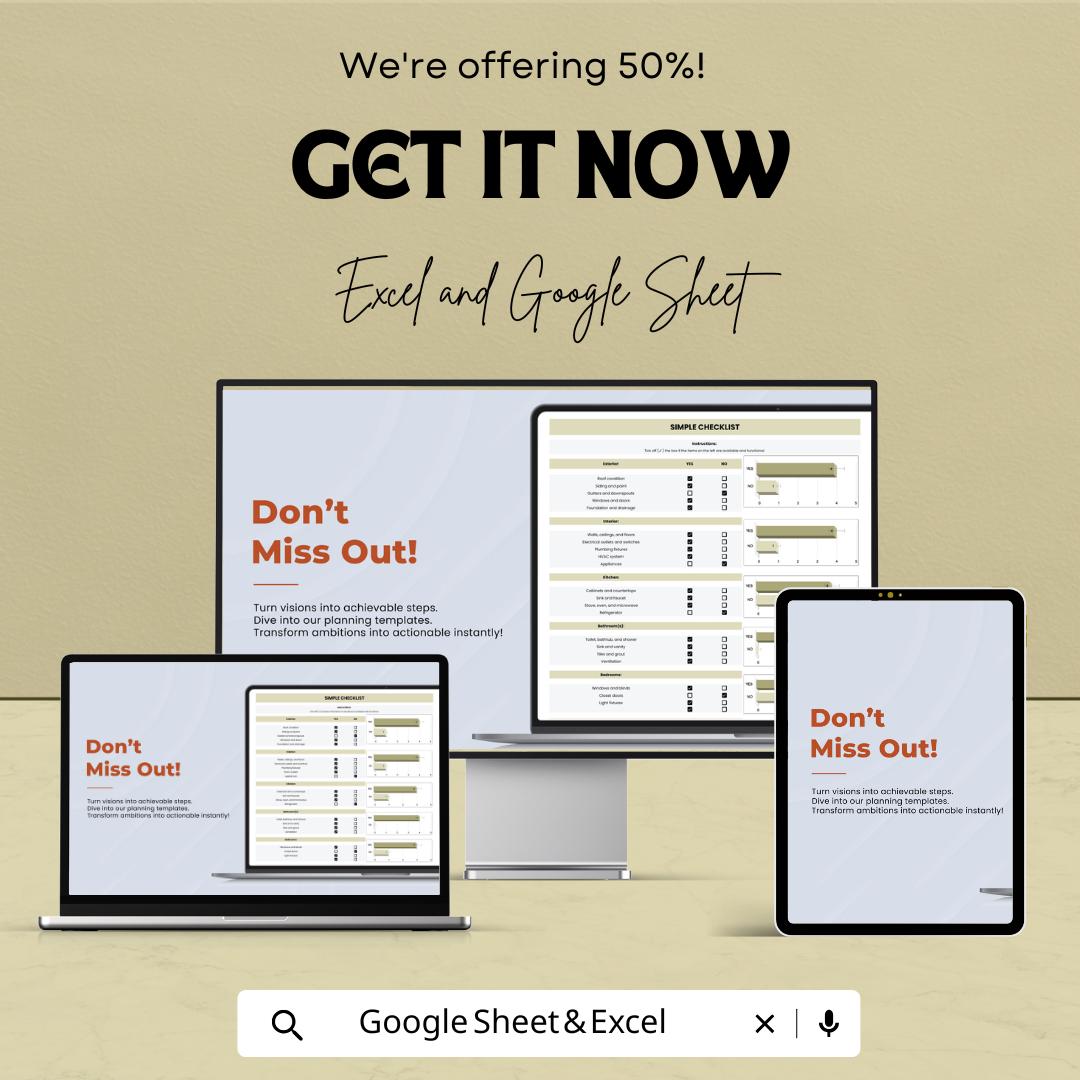 Simple Checklist Template | Task Tracker Excel and Google Sheet | Editable To-Do List | Project & Home Organization Planner