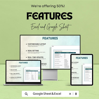 Progress Bar Chart Template | Project Tracker Dashboard | Goal Tracking Spreadsheet | KPI Progress Chart