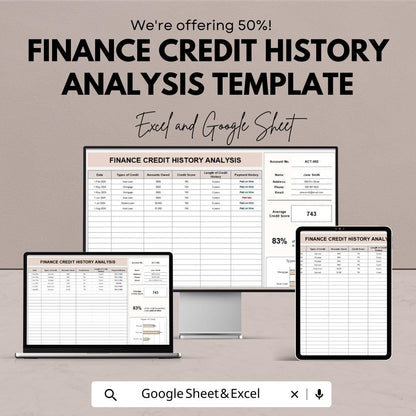 Finance Credit History Analysis Template | Credit Report Tracker | Financial Review Spreadsheet | Excel and Google Sheets | Credit Score Log