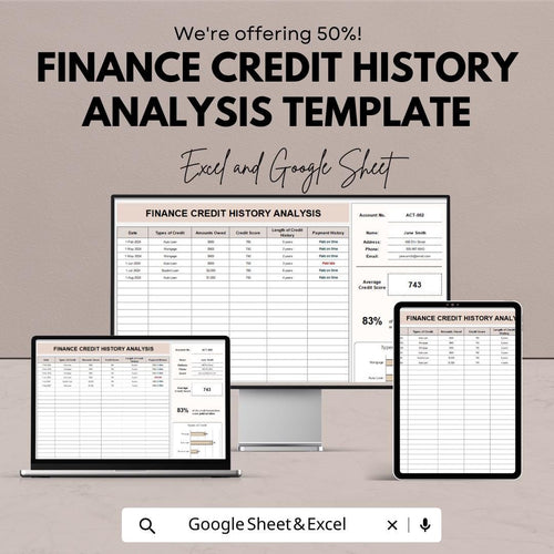 Finance Credit History Analysis Template | Credit Report Tracker | Financial Review Spreadsheet | Excel and Google Sheets | Credit Score Log