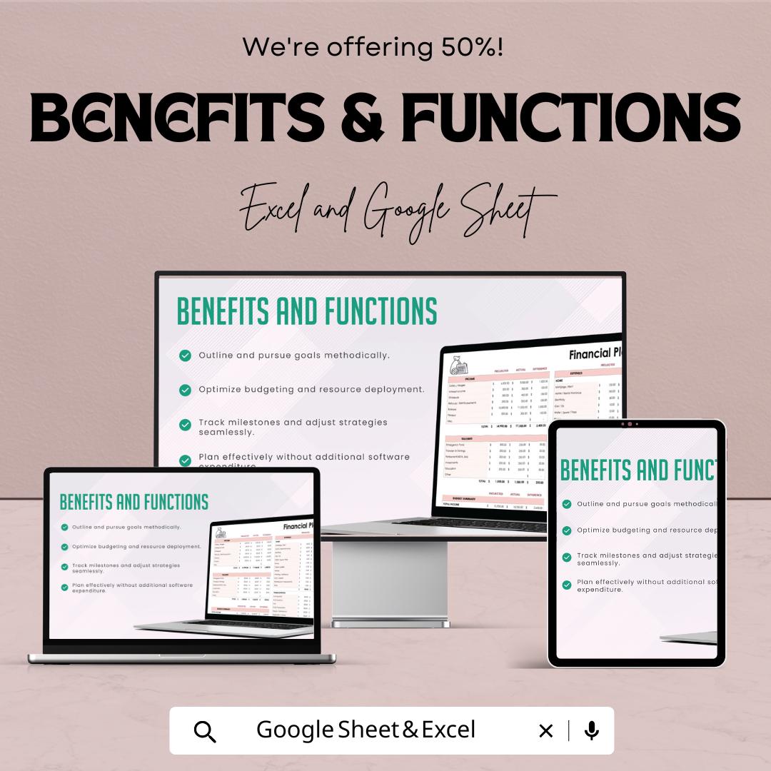 Financial Planning Template | Budget Planner Spreadsheet | Income and Expense Tracker | Savings and Goals Planner