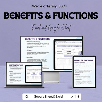 Partnership Calculator Template | Profit and Loss Distribution Calculator for Excel & Google Sheets
