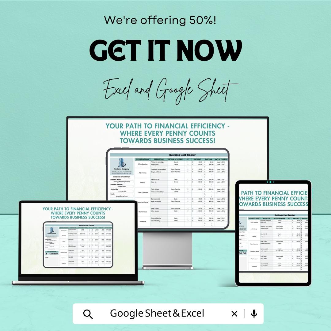 Business Cost Tracker Template | Expense Tracker Excel | Budget & Cost Management Sheet | Small Business Expenses Log