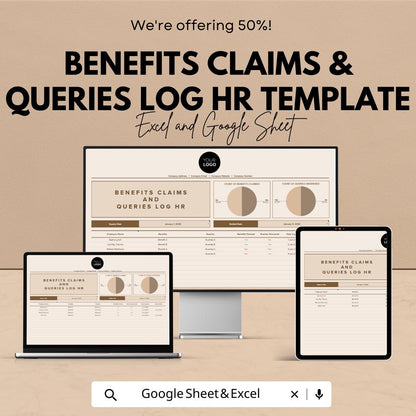 Benefits Claims & Queries Log | HR Tracker Template | Excel and Google Sheets | Employee Benefits Log | HR Record Sheet