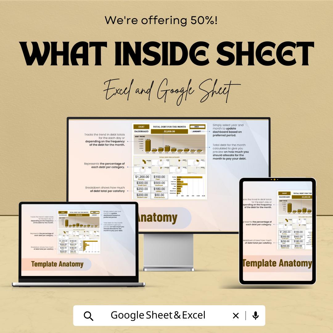 Debt Dashboard Excel Sheet | Budget Tracker | Monthly Debt Management Tracker | Excel & Google Sheets Template | Financial Planning